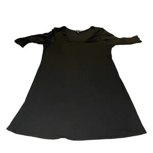 EILEEN FISHER‎ Black Washable Stretch Jersey Knit V-Neck Tunic Mini Dress Medium